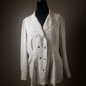 Vintage navy blue and white Medium Polka dot long sleeves blouse